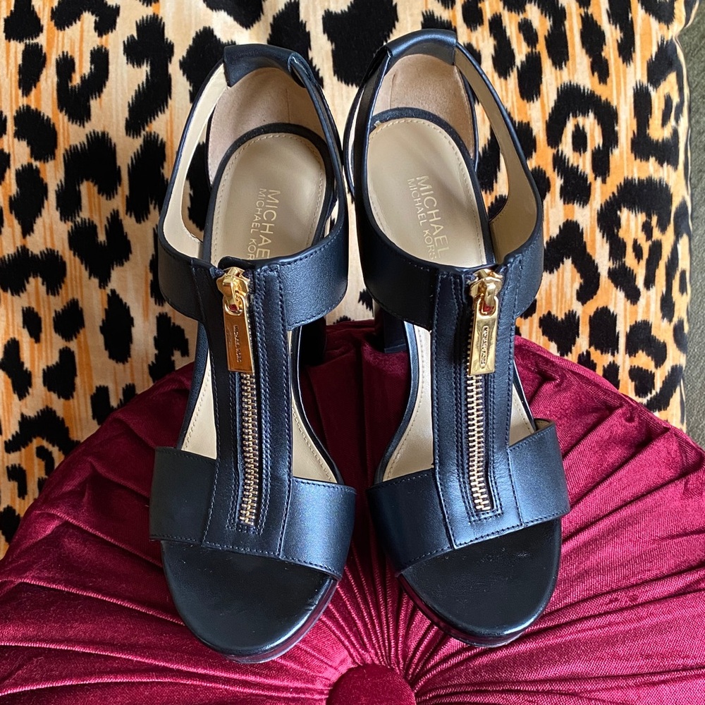 MICHAEL Michael Kors Black Sandals with Gold Zipper